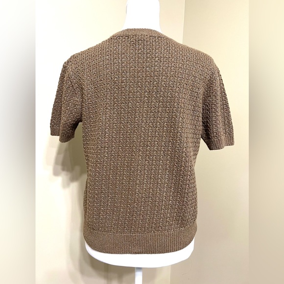 Banana Republic Gold Metallic Short Sleeve Cropped Sweater XS - Picture 2 of 7